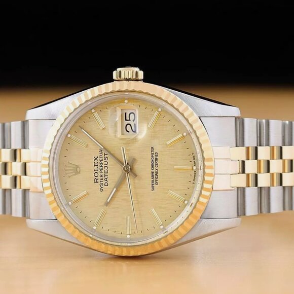 SALE! ROLEX MEN'S 18K CHAMPAGNE FACTORY WATCH - Picture 2 of 7